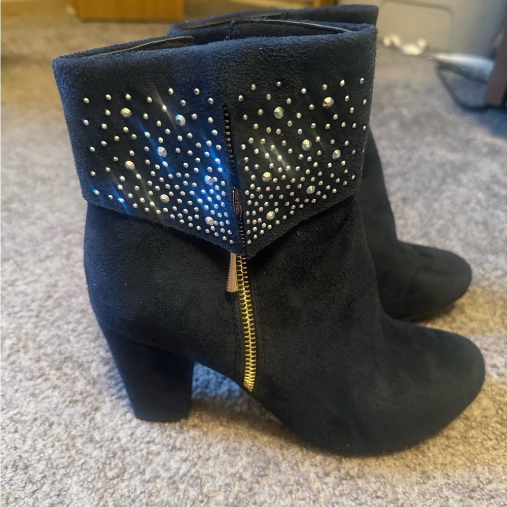 Blue Suede Ankle Boots with Studded Detail - size 7